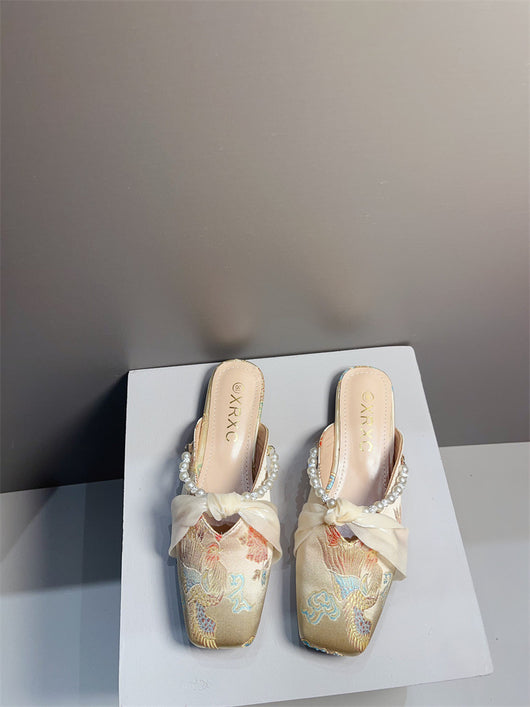 Pantufla Bordada de Punta Cuadrada y Corte Bajo para Mujer - Image 8