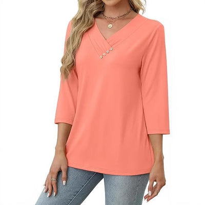 Blusa Casual Mujer Cuello V Botones - Estilo Europeo Otoño - Image 3