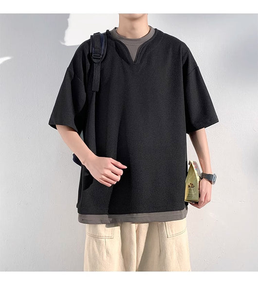 Playera de Verano Hombre Cuello Falso Dos Piezas Manga Corta Trendy - Image 11