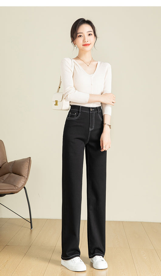 Pantalón Denim Cintura Alta Stretch Pierna Ancha - Image 9