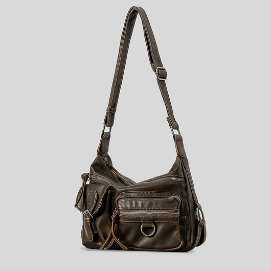 Bolso Moto Retro Hot Girl Marrón Multibolsillos - Image 17