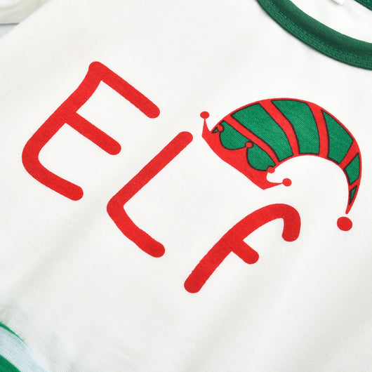 Green and white Christmas elf pajama set with a long-sleeve top and striped pants for parent-child matching. - Image 14