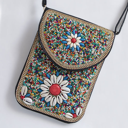 Bolsa Bohemia para Celular con Cuentas y Concha Marina - Image 3