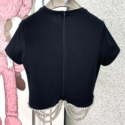 Blusa Francesa de Pedrería con Corte Tridimensional, Ajustada y Manga Corta para Mujer - Image 10