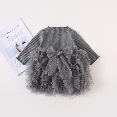 Vestido Infantil de Otoño con Lazo y Mangas Largas en Tul Tejido - Image 5