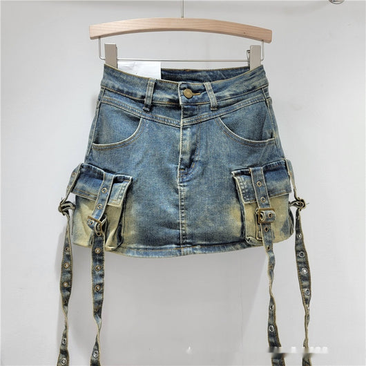Falda Corta Denim Ajustada a la Cadera para Primavera y Verano - Image 8