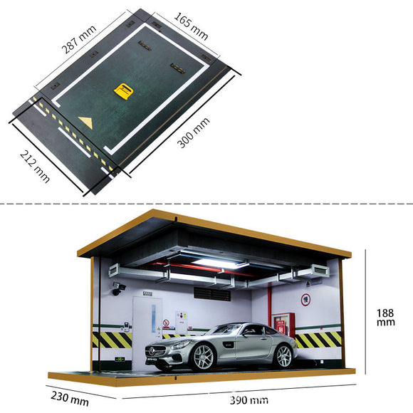 Estacionamiento de Modelos de Autos con Iluminación LED y Protección Antipolvo
