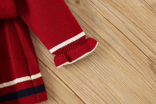 Conjunto Infantil Coreano Cardigan Tejido Liso Dos Piezas con Falda - Image 12