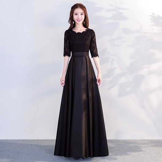 Vestido Largo Elegante de Manga Larga Negro para Eventos Corporativos - Image 21