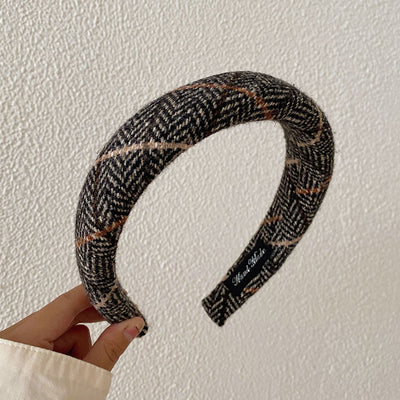 Diadema Ancha de Lana Estilo Coreano Cuadros Otoño Invierno - Image 9