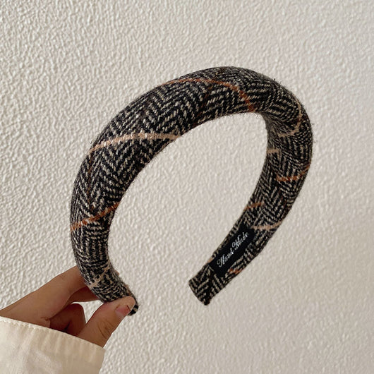 Diadema Ancha de Lana Estilo Coreano Cuadros Otoño Invierno - Image 9