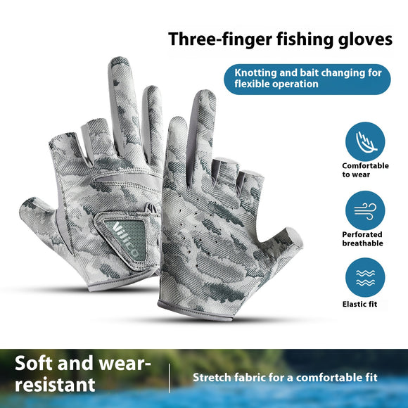 Professional Fishing Gloves with Sun Protection and Three Exposed Fingers