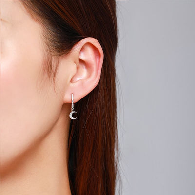 Aretes de Plata 925 con Diamantes y Diseño de Luna - Image 2