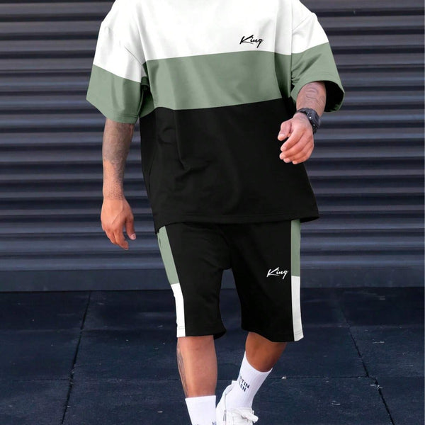 Conjunto Deportivo Bloques de Color con Manga Corta y Shorts