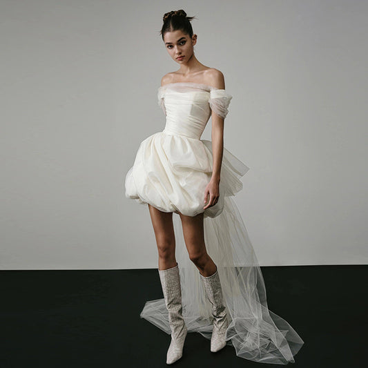 Vestido de Novia Blanco Corto con Hombros Descubiertos
