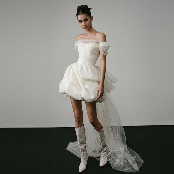 Vestido de Novia Blanco Corto con Hombros Descubiertos