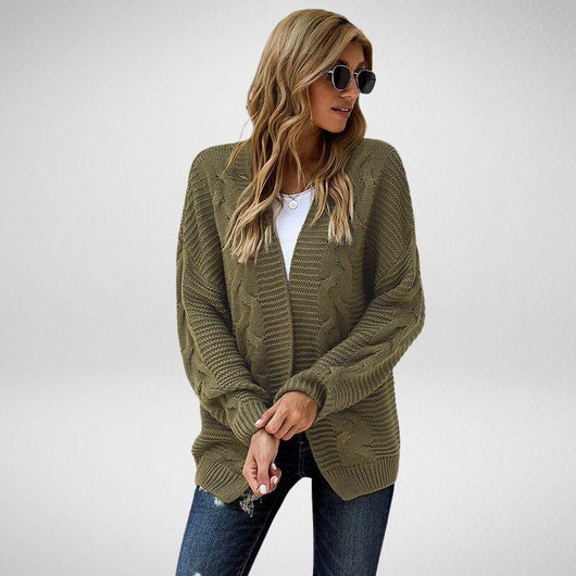 Cardigan Tejido Retorcido Largo para Mujer - Suéter Sólido Versátil - Image 12