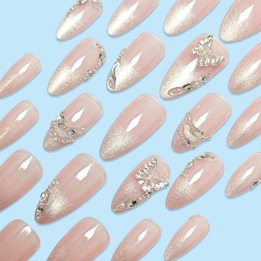 Pegatinas de Uñas Mariposa Efecto Ojo de Gato con Diamantes - Image 3