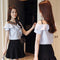 Blusa Chifón Manga Corta con Malla y Volantes