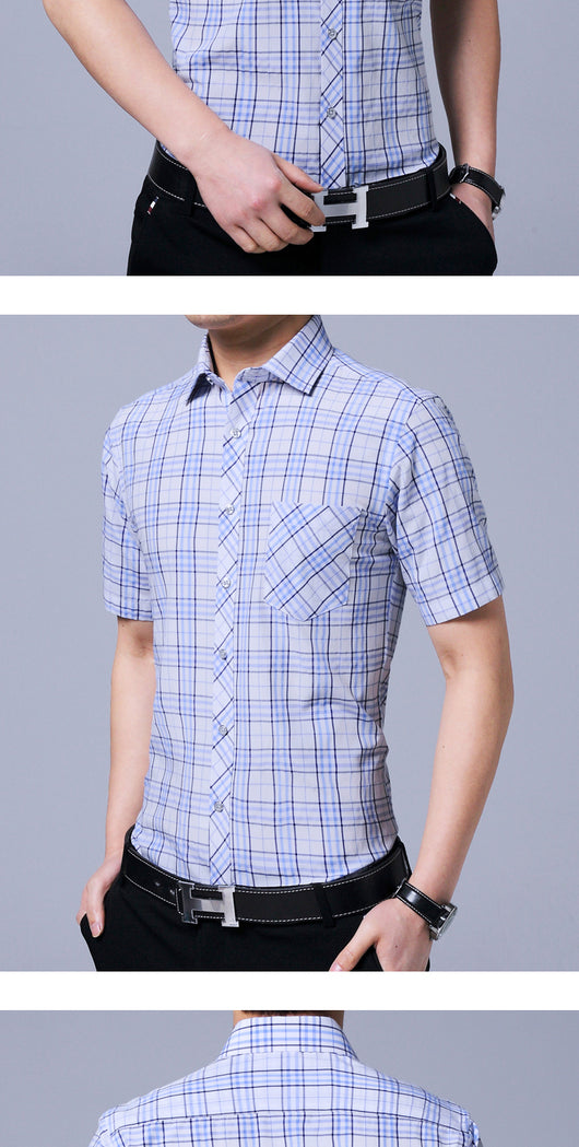 Camisa Cuadros Hombre Cuello Solapa Grande Estilo Casual Profesional - Image 13