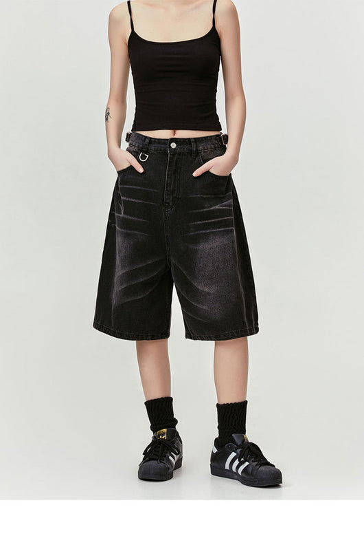 Pantalones Vaqueros Cropped Retro Americano con Patrón Barba de Gato Delavado - Image 7