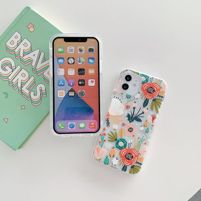 Funda Transparente Bicolor con Flores Pintadas para Móvil - Image 2