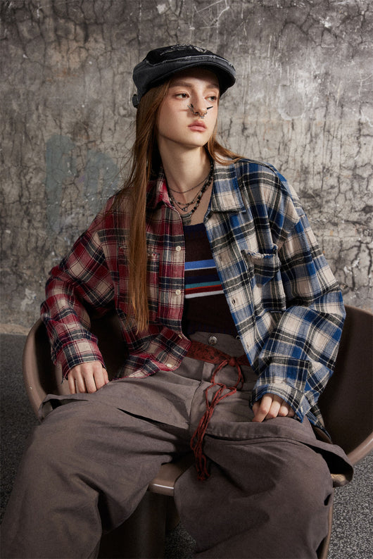 Camisa de Cuadros para Hombre con Costuras de Contraste - Image 12