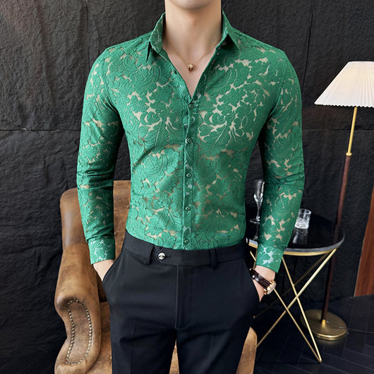 Camisa Hueca de Manga Larga para Hombre - Poliéster Primavera Verano - Image 4
