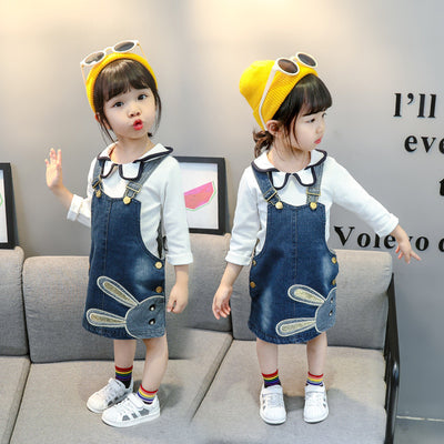 Vestido Denim Infantil con Bordado de Conejo y Tirantes para Niñas - Image 11