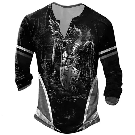 Camiseta Medieval de Manga Larga con Impresión Digital para Hombre - Image 12