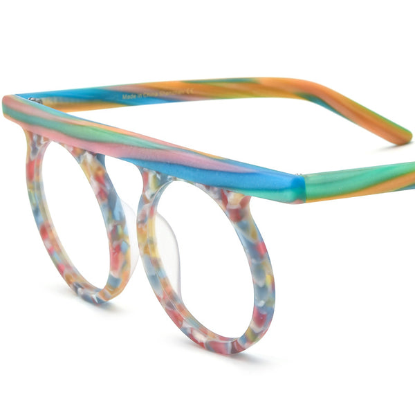 Lentes Marco Redondo Patchwork Multicolor con Cristales Esmerilados - Image 4