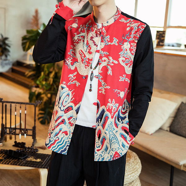 Camisa Estampado Vintage con Botones para Hombre