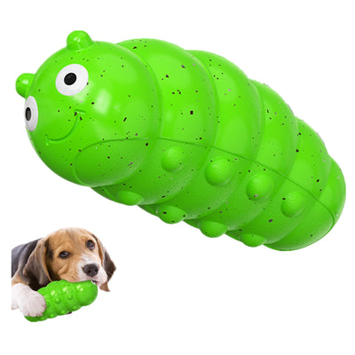 Bright green caterpillar-shaped dog chew toy with a smiling face and textured body. A beagle puppy holds a smaller version of the toy. - Image 7