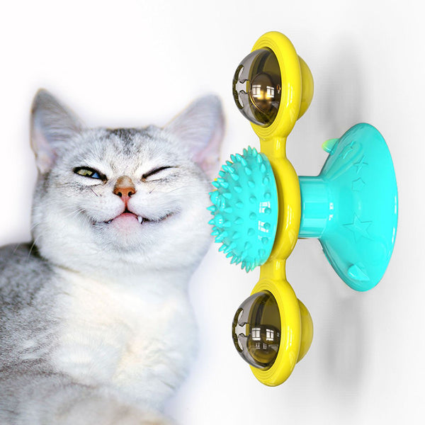 Juguete Interactivo Giratorio para Gatos - Rascador Multiusos con Limpiador Dental