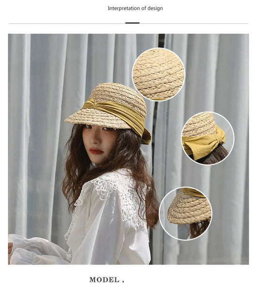 Sombrero de Algodón Plisado con Moño para Mujer - Versátil y Elegante - Image 15