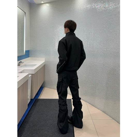 Pantalones Cargo Negros con Bolsillos Plisados para Hombre - Image 3