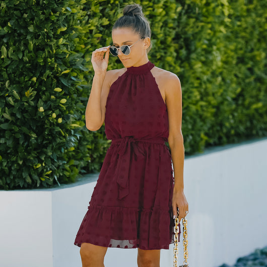 Vestido Halter de Chifón con Escotes Jacquard - Image 19