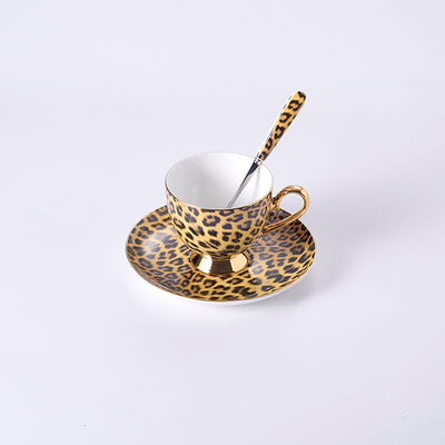 Juego de Taza y Platillo de Porcelana Fina con Diseño Leopardo