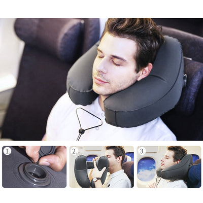 Almohada Cervical Inflable con Capucha - Diseño H para Viajes, Auto y Avión - Image 15