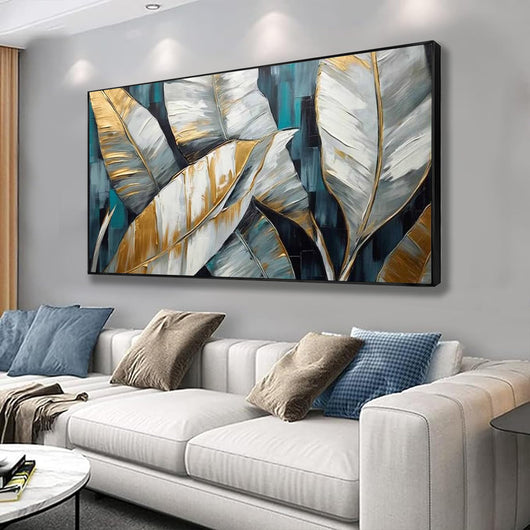 Cuadro Abstracto Hojas de Plátano Dorado Verde - Arte Moderno en Lienzo para Sala y Dormitorio - Image 5