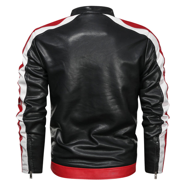 Chaqueta de Cuero para Motocicleta con Cuello Alzado