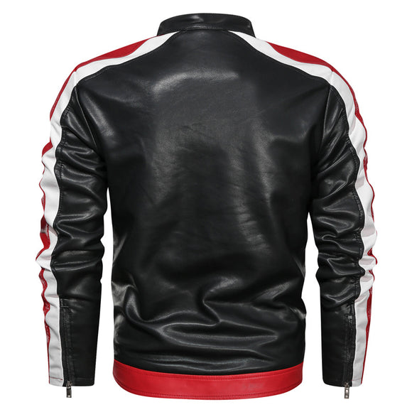 Chaqueta de Cuero para Motocicleta con Cuello Alzado