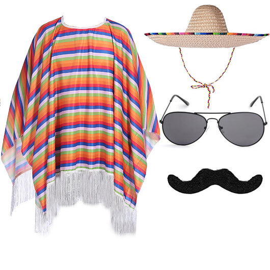 Capa Mexicana Disfraz Halloween - Poncho Fiesta Adulto e Infantil con Accesorios