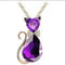 Creative Lady Cute Bow Kitty Crystal Necklace Morado Dorado