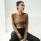 Blusa Estampado Leopardo Manga Larga Ajustada Corta