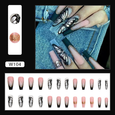 Extensiones de Uñas Negras Mariposa - Acabado Sofisticado para Manos Maduras - Image 7