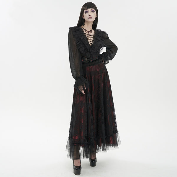 Blusa Gótica Punk con Encaje y Cordones para Mujer