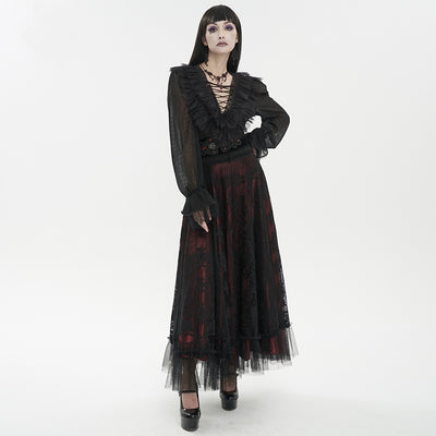 Blusa Gótica Punk con Encaje y Cordones para Mujer