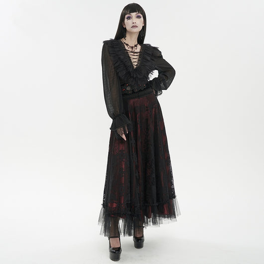 Blusa Gótica Punk con Encaje y Cordones para Mujer