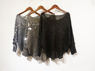 Suéter Suelto con Cuello Redondo y Mangas Murciélago Lentejuelas - Image 12